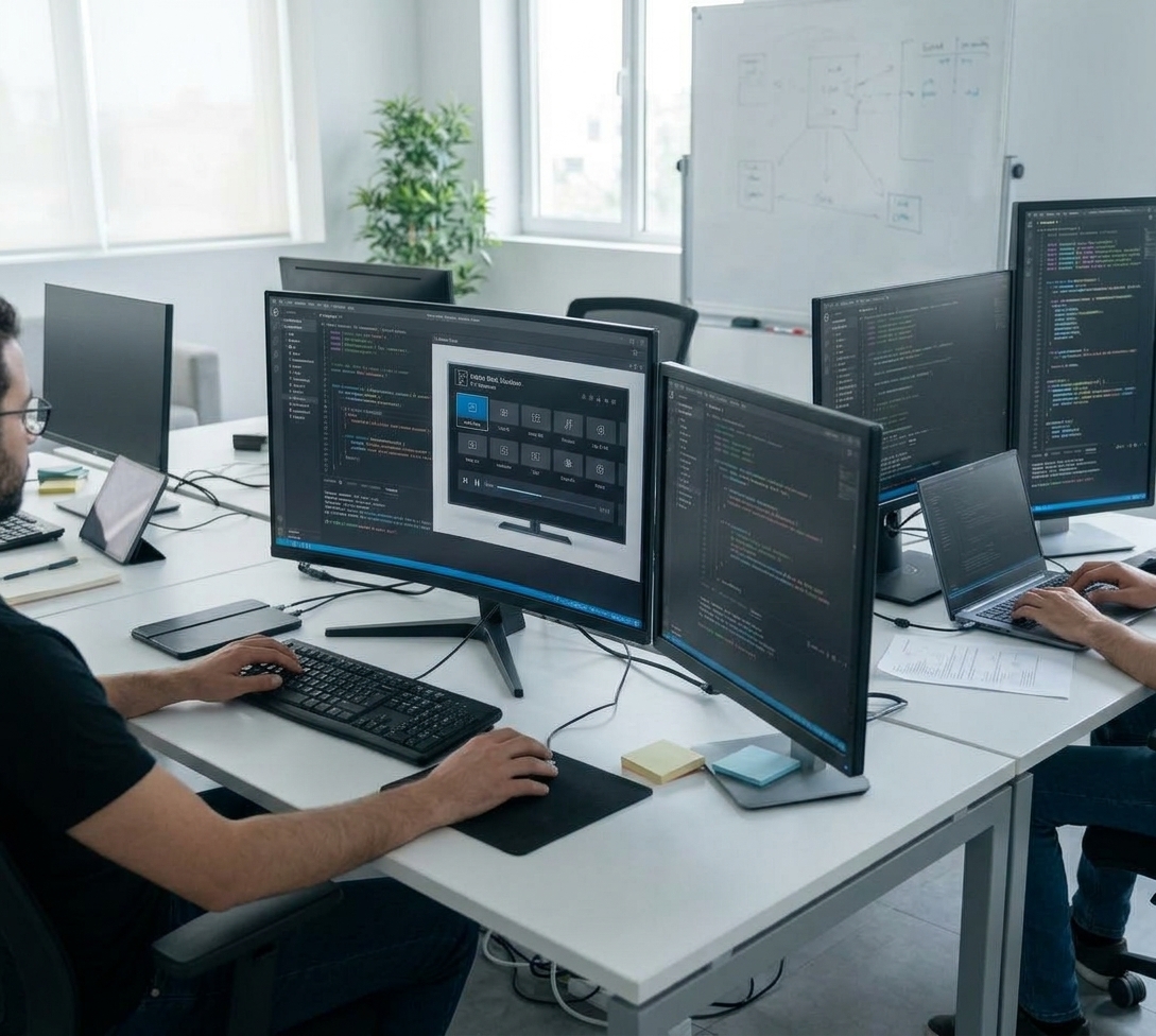 Screen Craft Solutions team working together in a software studio